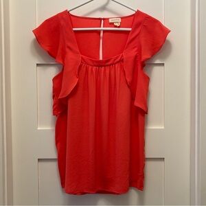 Cute lightweight flutter sleeve Anthro Meadow Rue top, melon-orange